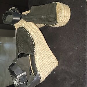 Marc Fisher black leather wedge sandals